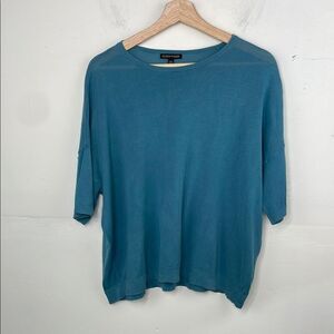 Eileen Fisher Blue Knit Short Sleeve Top size Medium